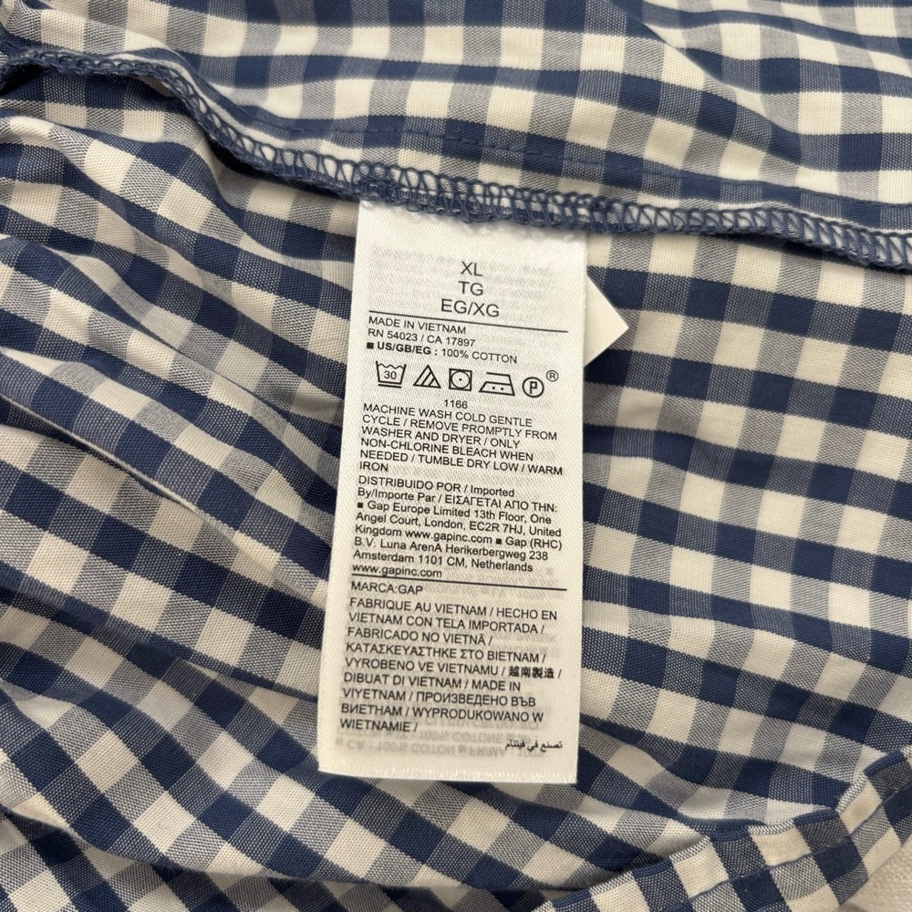 Gap Factory Puff Sleeve Cinched-Waist Top NWT Cotton Blue & White Gingham XL - Picture 8 of 8